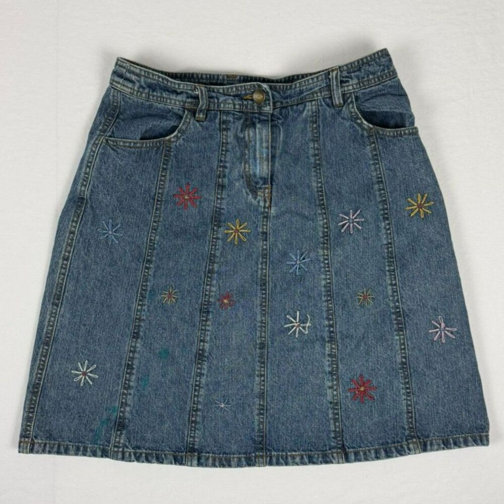 Y2K Willi Smith 100% Cotton Floral Denim Skirt - S/M